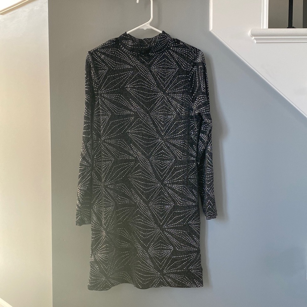 Venus black and silver metallic long sleeve dress, size L